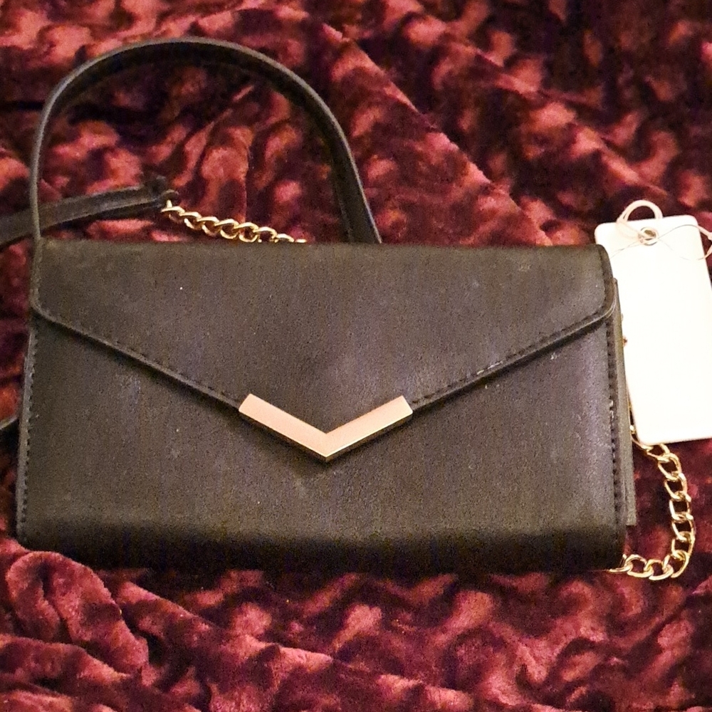 Chic Black Clutch with Gold Chain